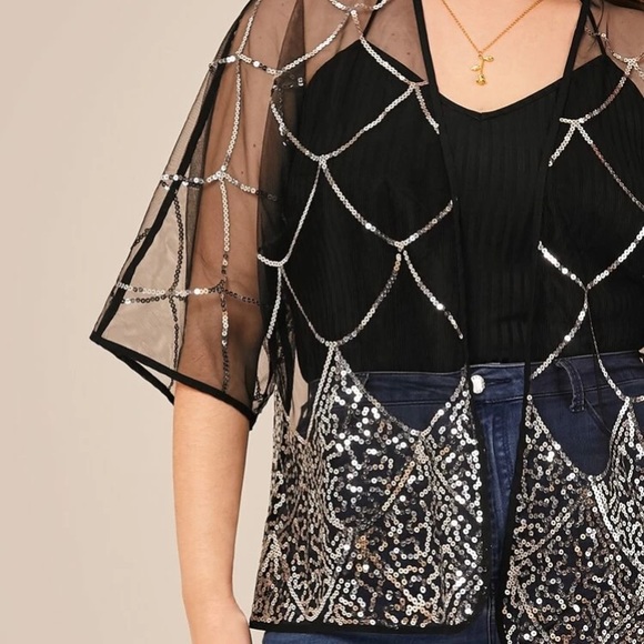 Sequin mesh kimono plus size - Picture 2 of 4